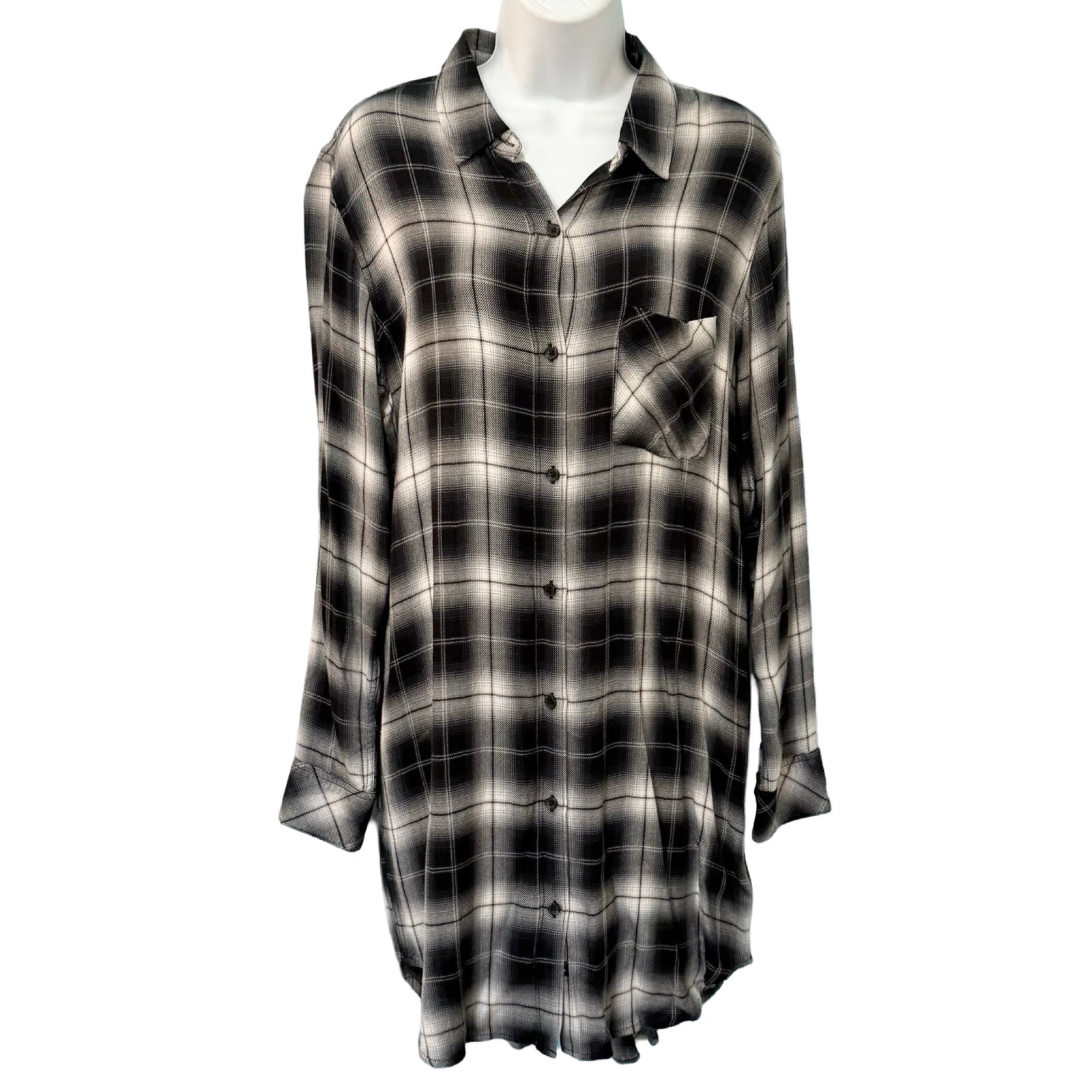 Rails Black White Plaid Button Down Long Sleeve Bianca Soft Shirt Dress Size M